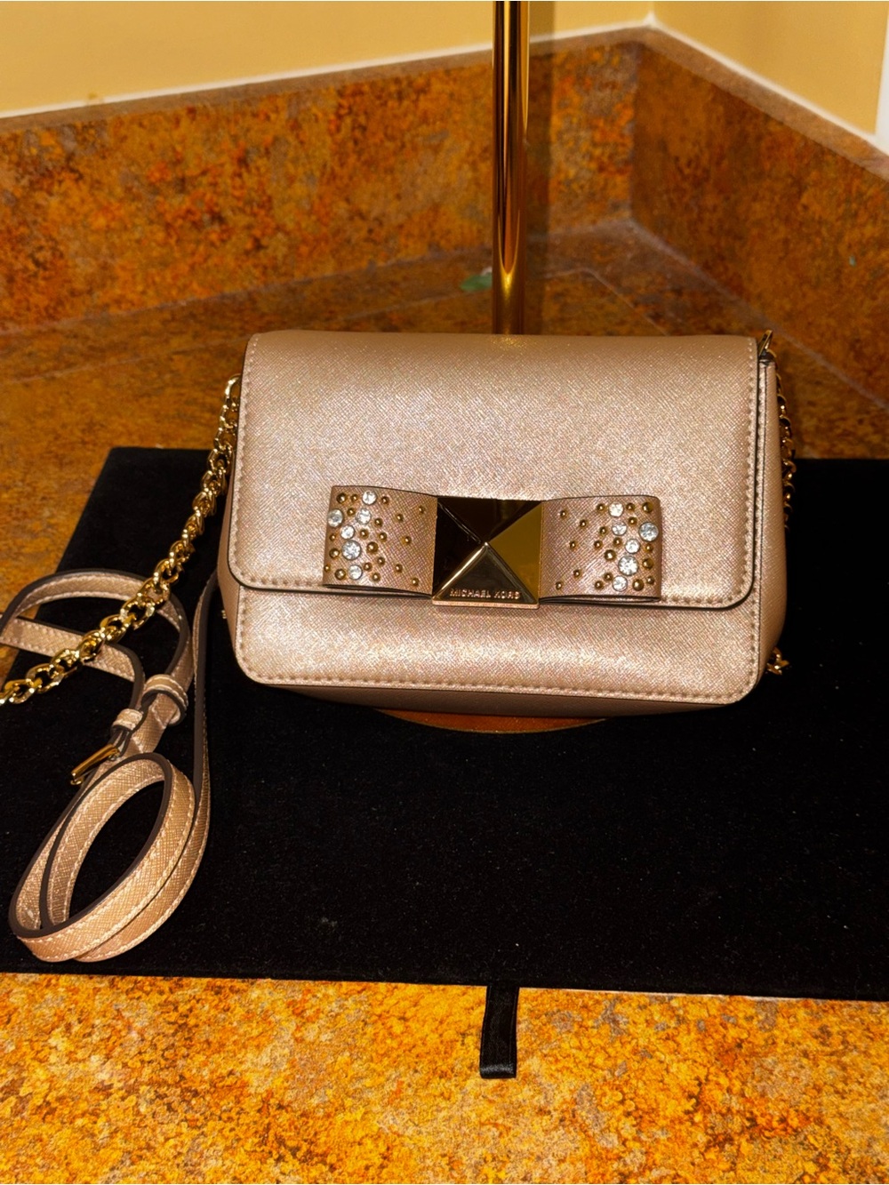 Michael Kors Tina Small Metallic Leather Clutch Crossbody